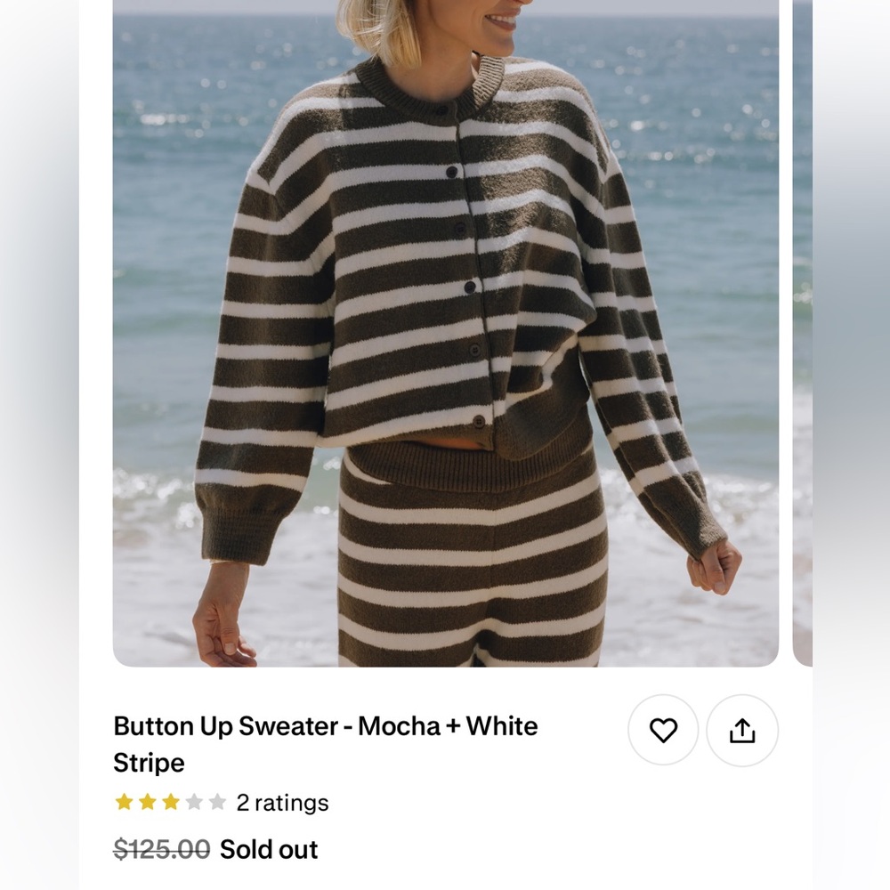 Striped Button-Up Sweater and pants- Brown and White